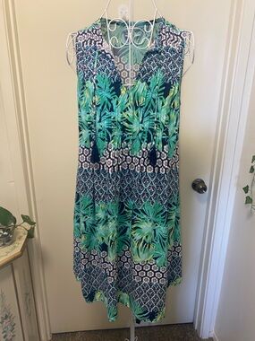 Old Navy Tropical Print V-Neck Midi Dress in Green and Navy